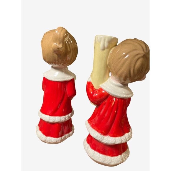 Christmas Ceramic Candle Holder Set of Two Children Caroler Figures - Picture 6 of 14